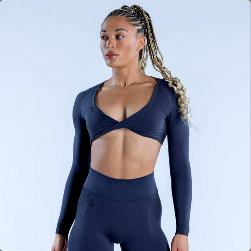 Empower Charcoal Twist Front Crop Top