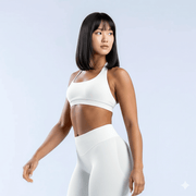 Empower Ivory Sports Bra supportive band detail Empower Indigo Sports Bra front view
