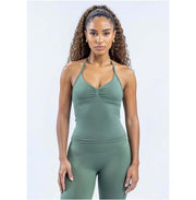 Olive fitted tank top fabric close-up